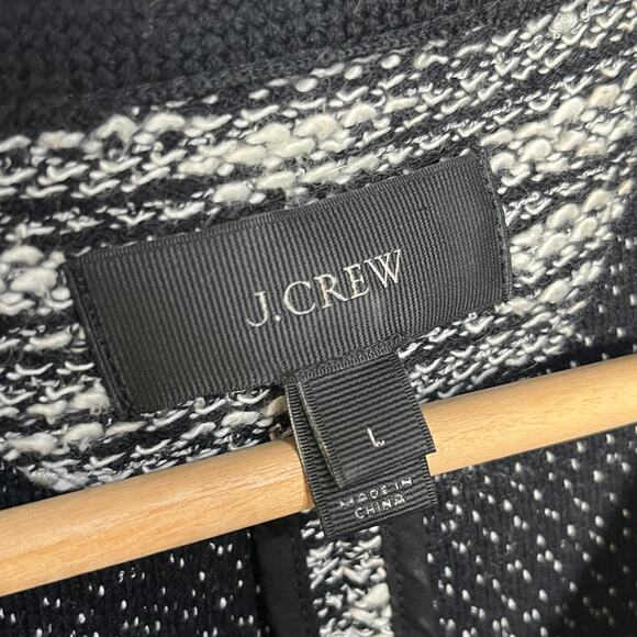 J.Crew Women's Boucle Tweed Cardigan Blazer Black White Size Large Hook & Eye - Picture 3 of 7